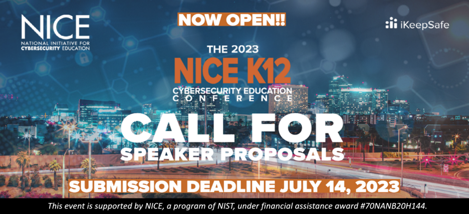 K12 Conference banner with Phoenix skyline in the background and call for proposals text in the foreground. 